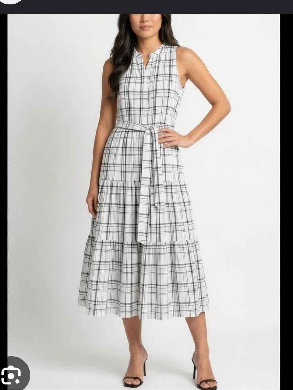 NWT Calvin Klein Plaid Tiered Midi Dress Belted Sleeveless Size 12 $169